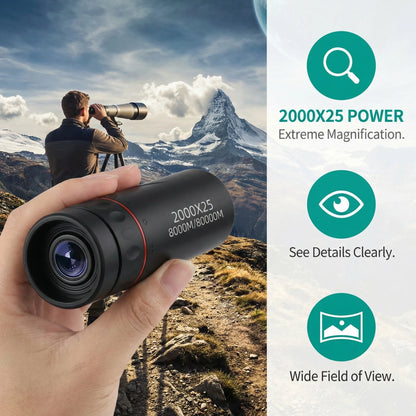 2000x25 HD Monocular Telescope: Mini Portable, for Outdoor Camping, Hunting & Birdwatching